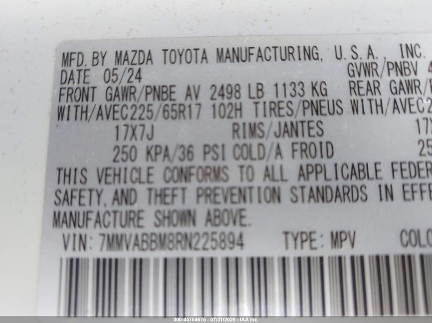 MAZDA CX-50 2024 VIN 7MMVABBM8RN225894