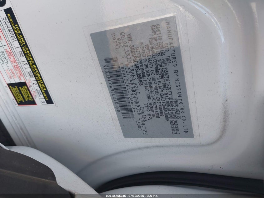 NISSAN KICKS 2025 VIN 3N8AP6CA9SL350468