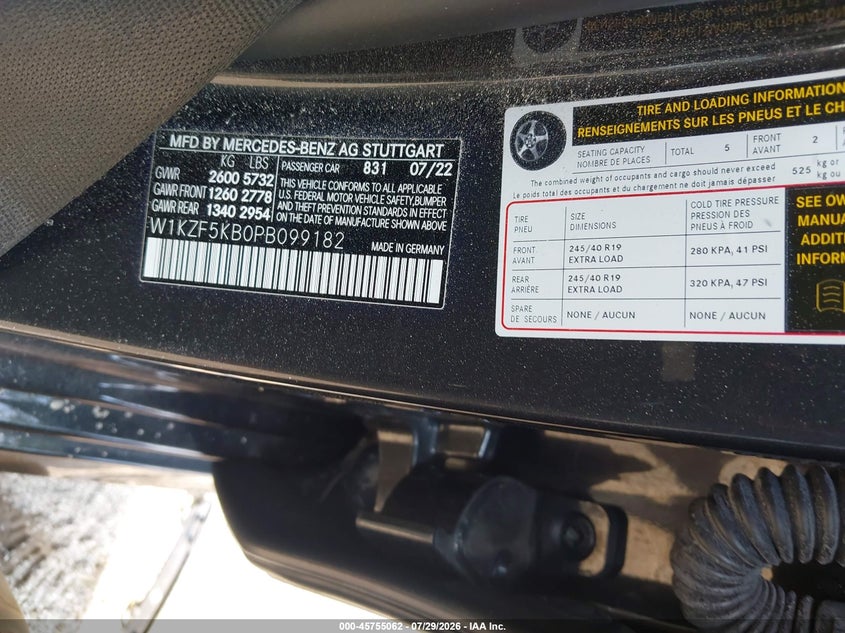 MERCEDES-BENZ E 450 2023 VIN W1KZF5KB0PB099182