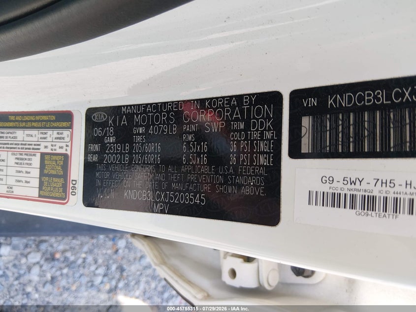 KIA NIRO 2018 VIN KNDCB3LCXJ5203545