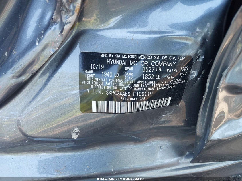 HYUNDAI ACCENT 2020 VIN 3KPC24A69LE106119