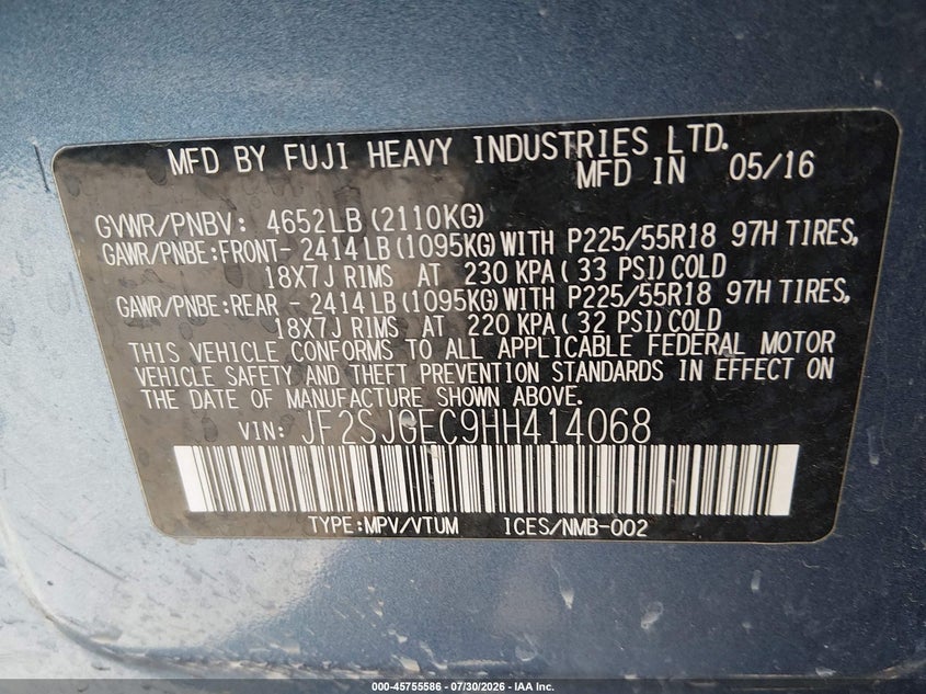 2017 SUBARU FORESTER SPORT UTILITY VEHICLE 2.0L H-4 DI, DOHC, VVT, TURBO, 250HP