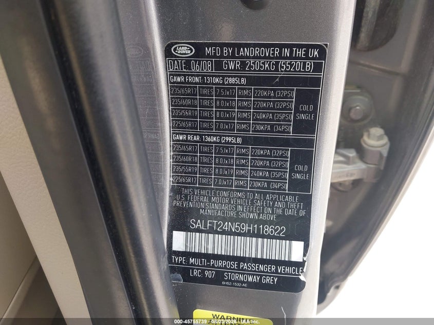 LAND-ROVER LR2 2009 VIN SALFT24N59H118622
