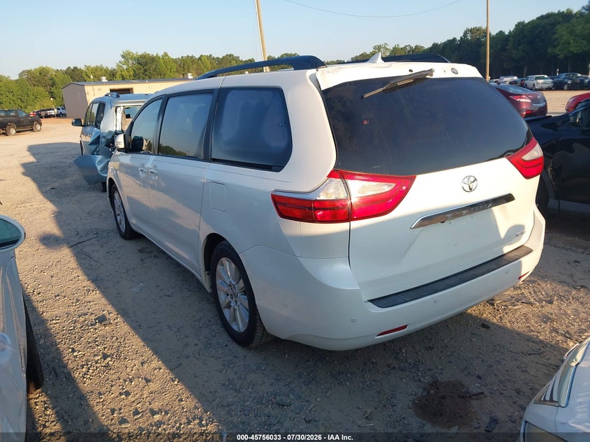 Vin: 5tdyk3dc9fs665116, lot: 46254755, toyota sienna limited premium 7 passenger 20153