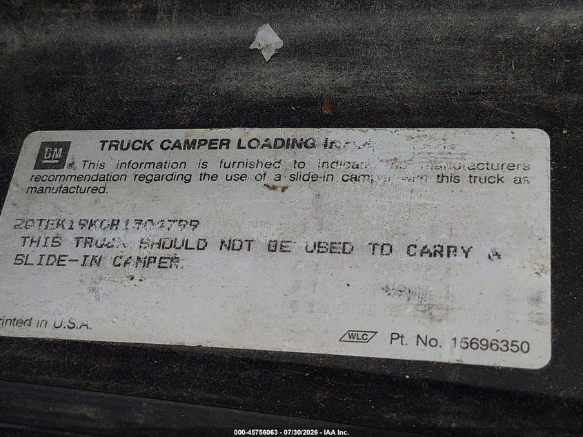 GMC SIERRA 1994 VIN 2GTEK19K0R1504799
