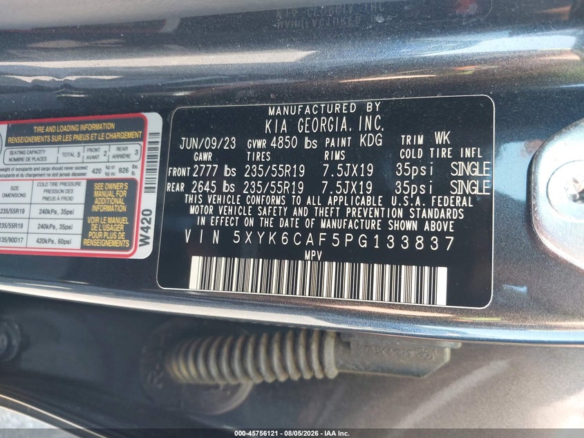 KIA SPORTAGE 2023 VIN 5XYK6CAF5PG133837