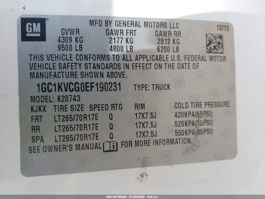 2014 CHEVROLET SILVERADO TRUCK 6.0L V-8 VVT, 360HP