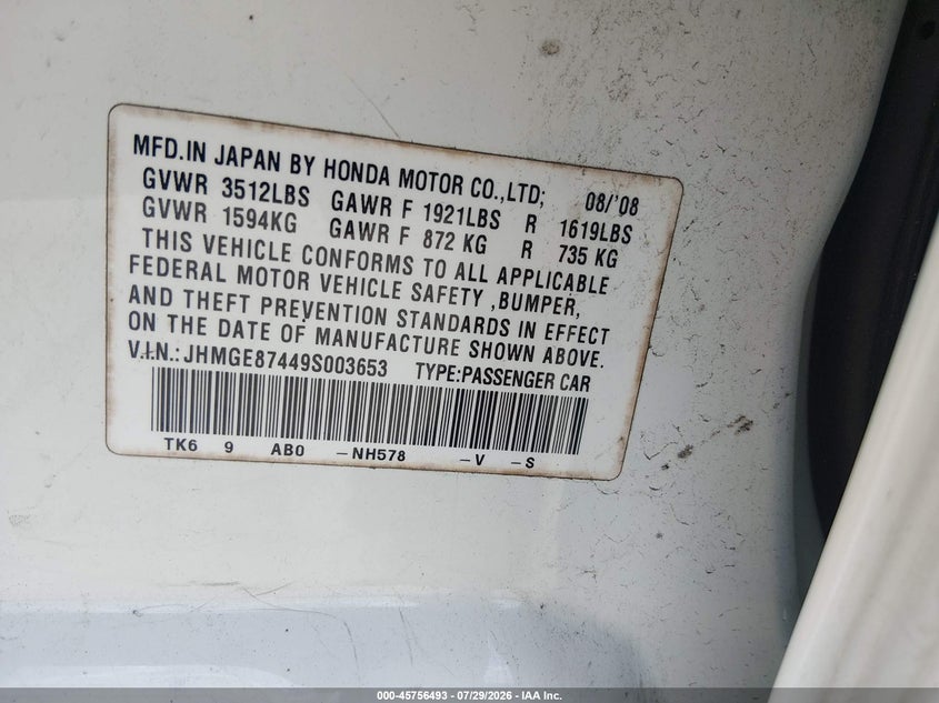 2009 HONDA FIT HATCHBACK 1.5L I-4 VVT, 117HP