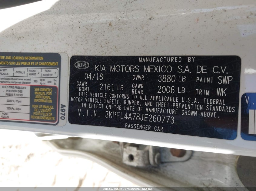 2018 KIA FORTE SEDAN 2.0L I-4 DOHC, VVT, 147HP
