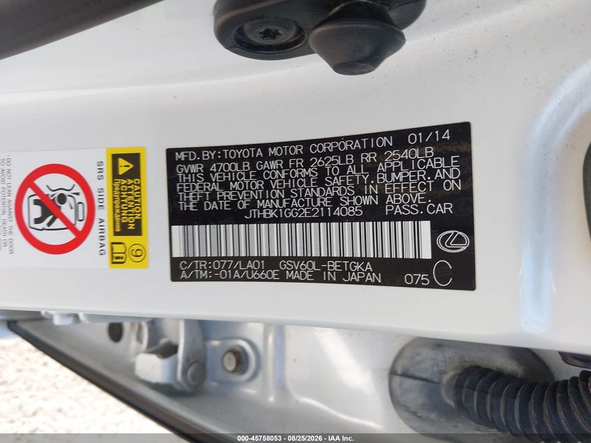 2014 LEXUS ES SEDAN 3.5L V-6 DOHC, VVT, 268HP