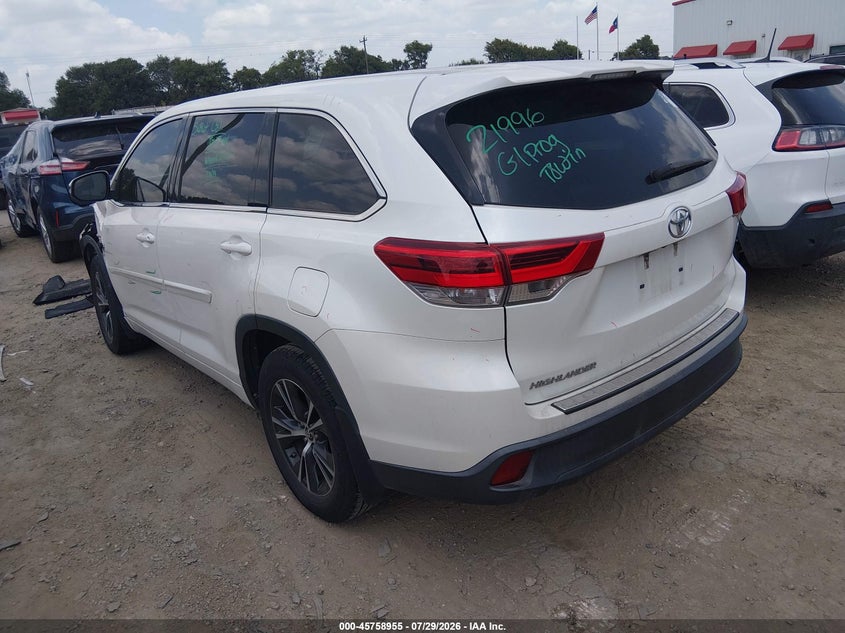 Vin: 5tdzzrfh3js261961, lot: 46257677, toyota highlander le 20183