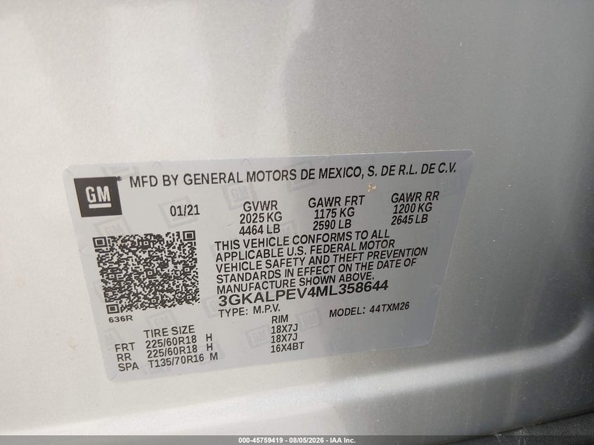 2021 GMC TERRAIN SPORT UTILITY VEHICLE 1.5L I-4 DI, DOHC, VVT, TURBO, 170HP