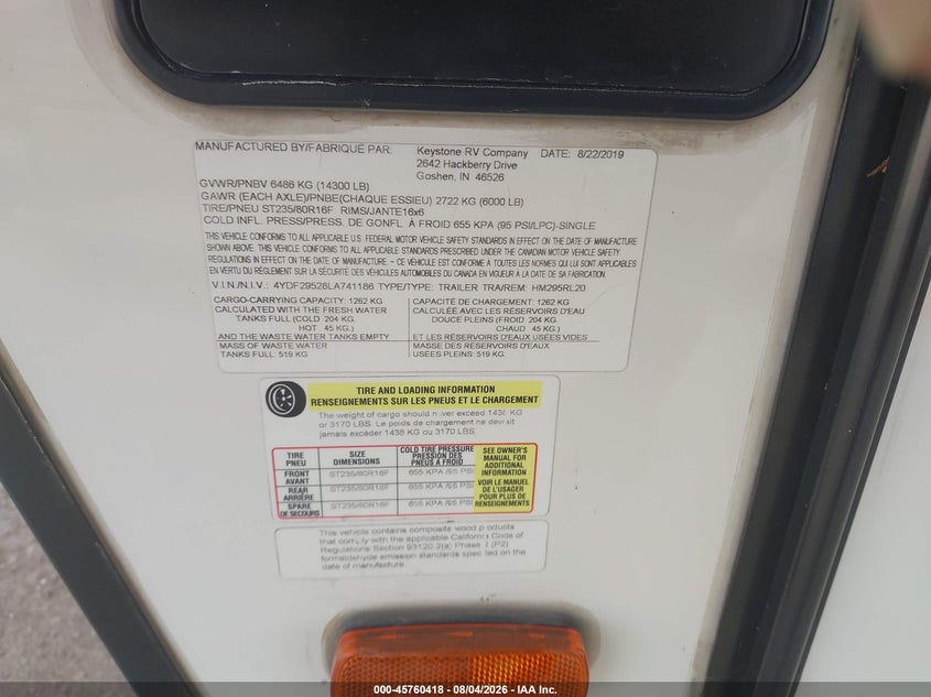 2020 KEYSTONE RV MONT auction photo 7