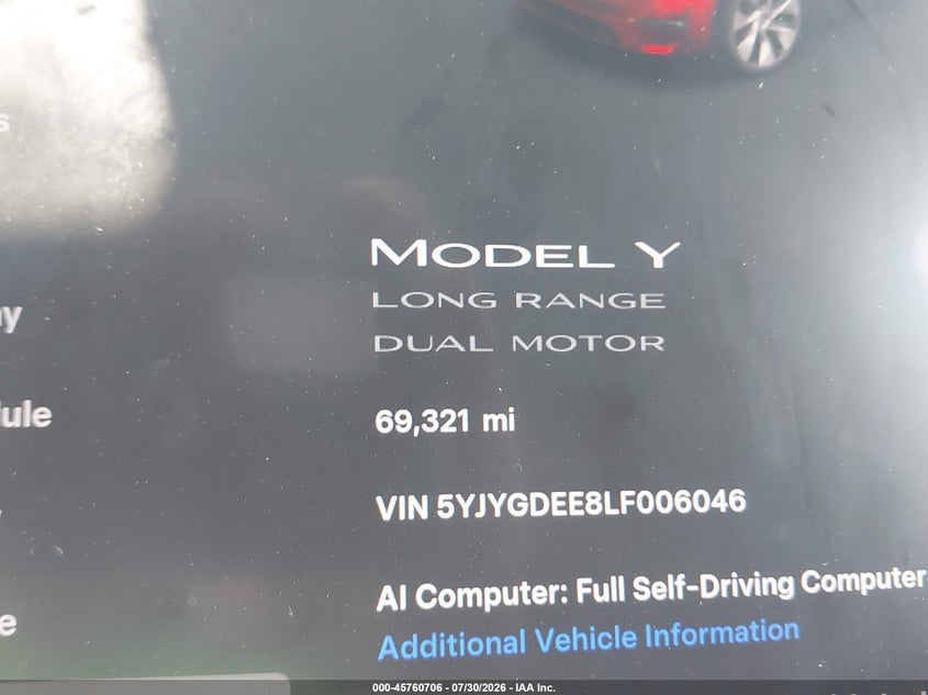 2020 TESLA MODEL Y auction photo 7