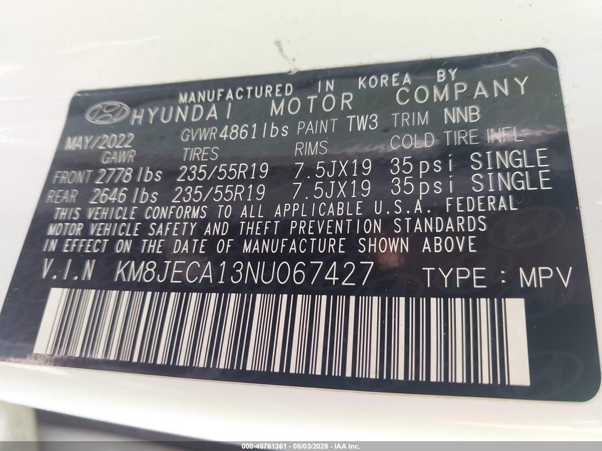 HYUNDAI TUCSON HYBRID 2022 VIN KM8JECA13NU067427