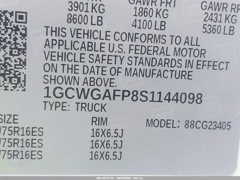 CHEVROLET EXPRESS CARGO 2025 VIN 1GCWGAFP8S1144098
