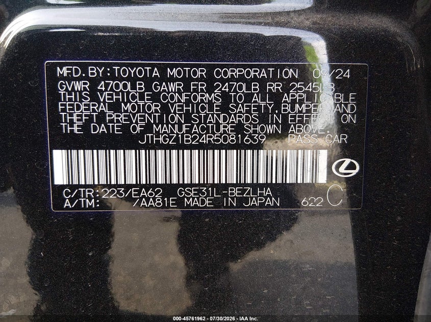 2024 LEXUS IS SEDAN 3.5L V-6 DI, DOHC, VVT, 311HP