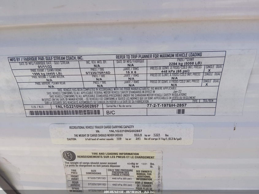 2022 OTHER GULF STREAM AMERI-LITE 197BH TRAILER N/A