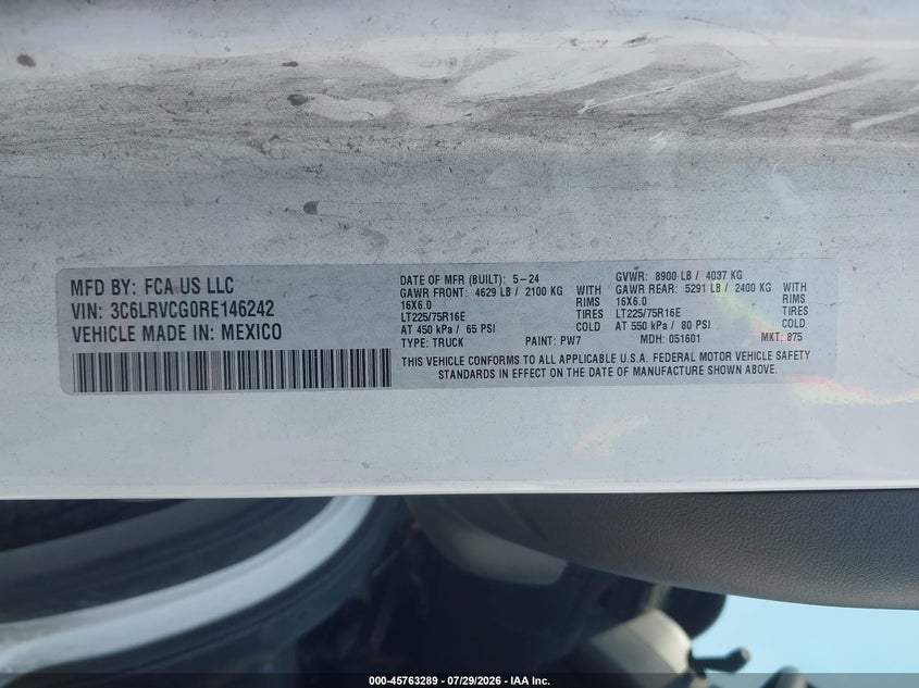 RAM PROMASTER 2500 2024 VIN 3C6LRVCG0RE146242
