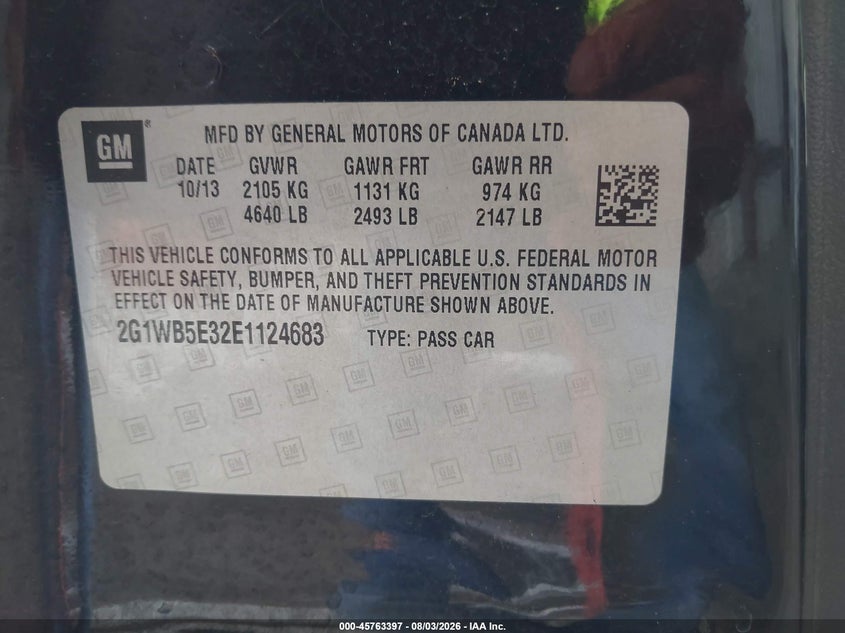 CHEVROLET IMPALA LIMITED 2014 VIN 2G1WB5E32E1124683