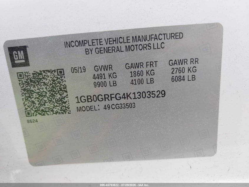 2019 CHEVROLET EXPRESS CUTAWAY 4500 auction photo 8