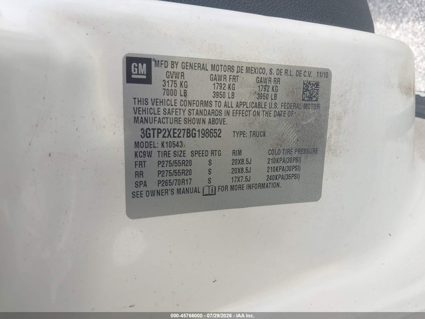 2011 GMC SIERRA TRUCK 6.2L V-8 VVT, 403HP