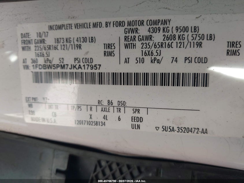 2018 FORD TRANSIT-350 CUTAWAY auction photo 8
