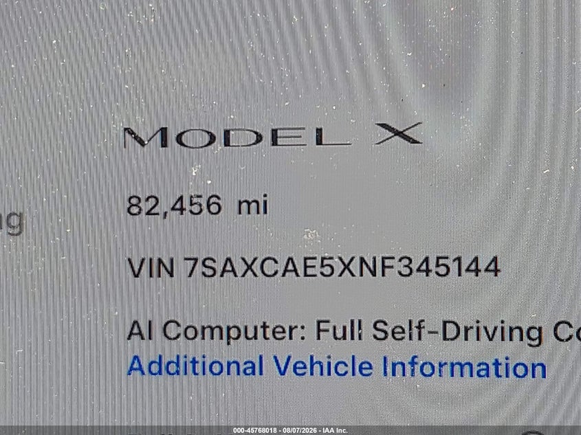 TESLA MODEL X 2022 VIN 7SAXCAE5XNF345144