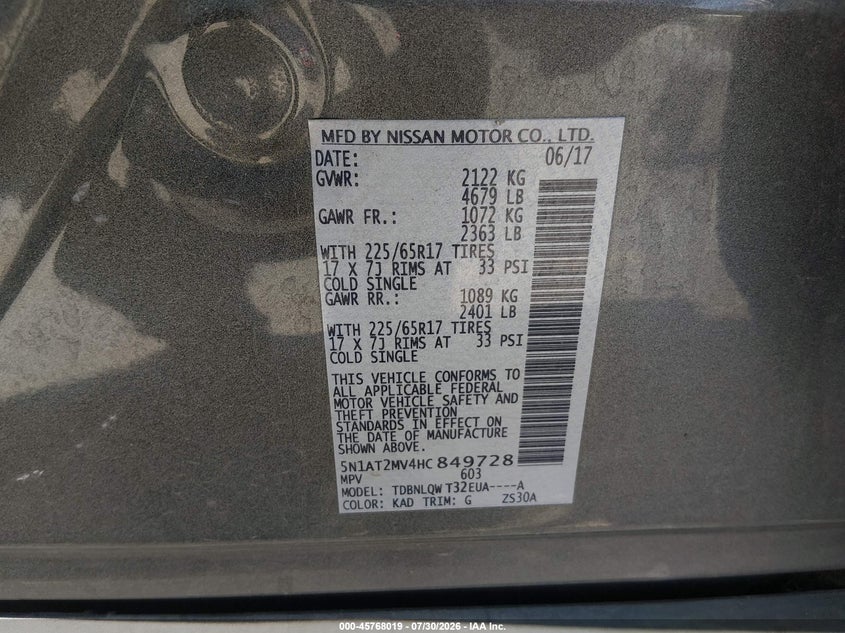 2017 NISSAN ROGUE SPORT UTILITY VEHICLE 2.5L I-4 DOHC, VVT, 170HP