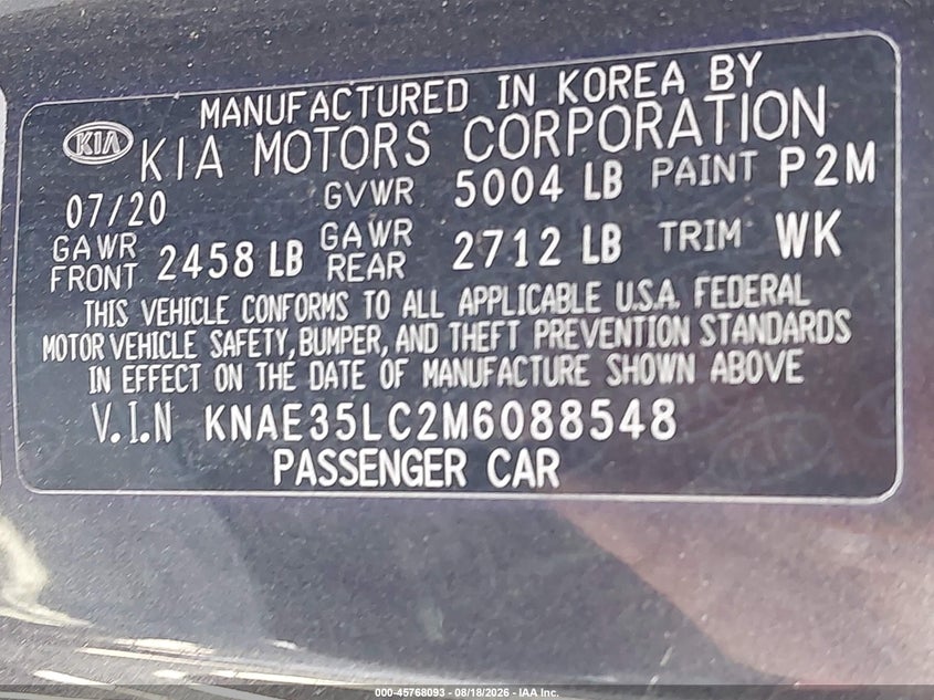 KIA STINGER 2021 VIN KNAE35LC2M6088548