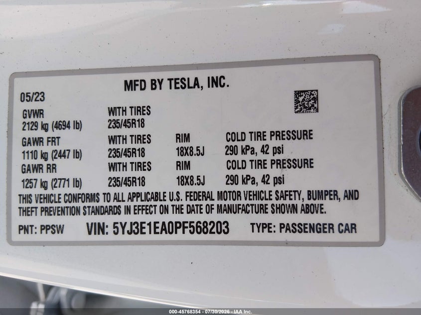 2023 TESLA MODEL 3 SEDAN ELECTRIC