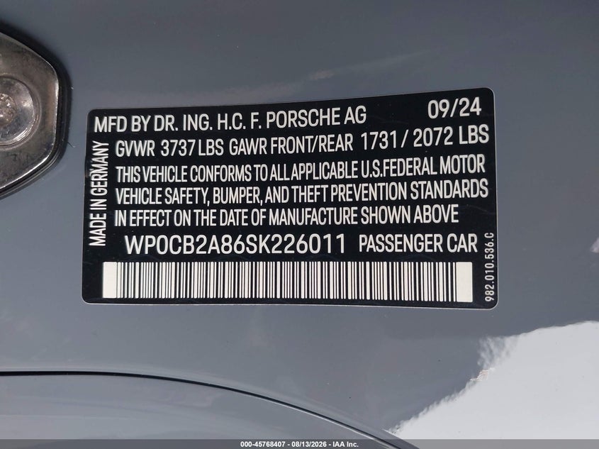 2025 PORSCHE 718 BOXSTER CABRIO 2.5L H-4 DI, DOHC, VVT, TURBO, 350HP