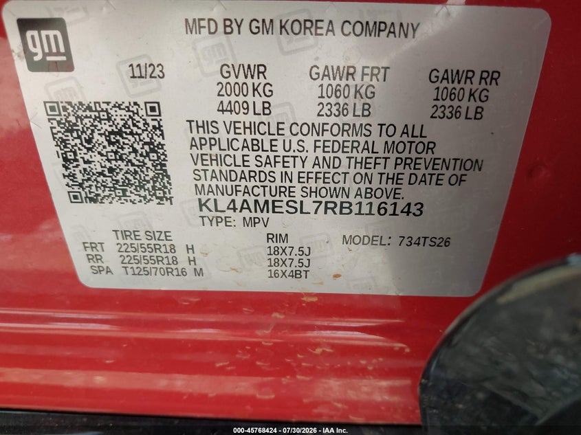 BUICK ENCORE GX 2024 VIN KL4AMESL7RB116143
