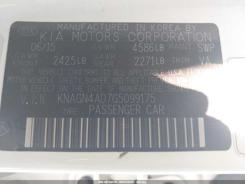 KIA OPTIMA HYBRID 2016 VIN KNAGN4AD7G5099175