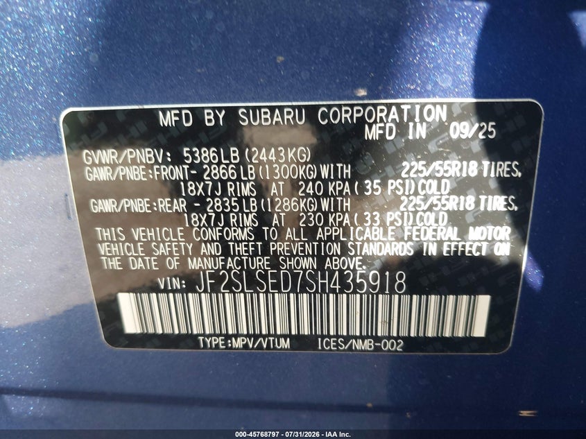 2025 SUBARU FORESTER SPORT UTILITY VEHICLE 2.5L H-4 DI, DOHC, VVT, 162HP