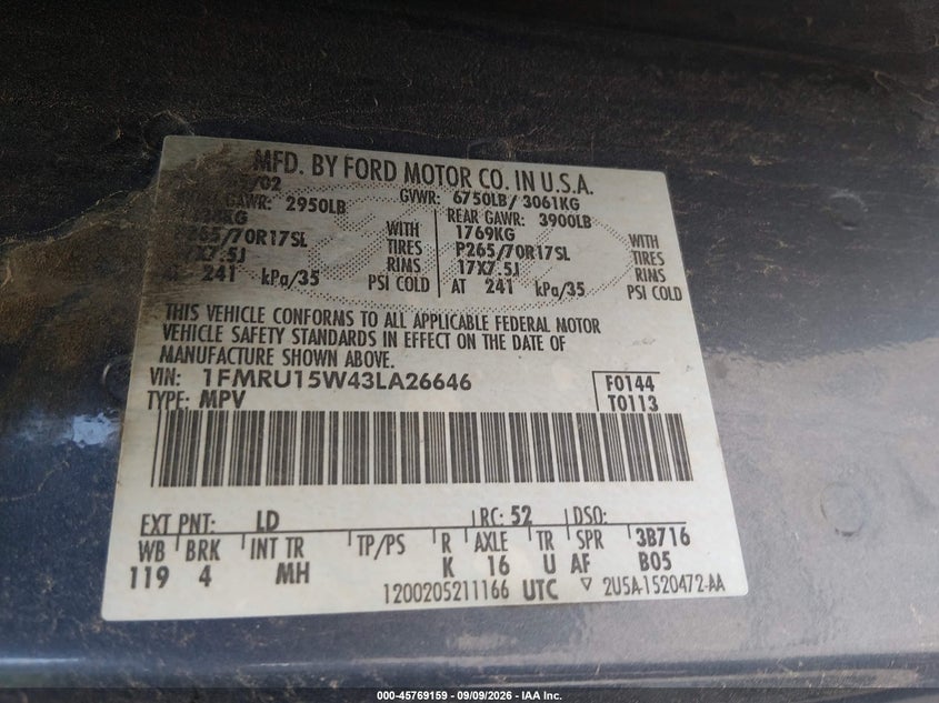 2003 FORD EXPEDITION SPORT UTILITY VEHICLE 4.6L V-8 232HP