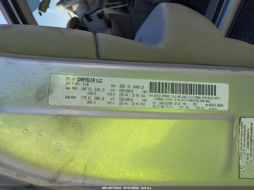 CHRYSLER ASPEN 2008 VIN 1A8HX58298F149140