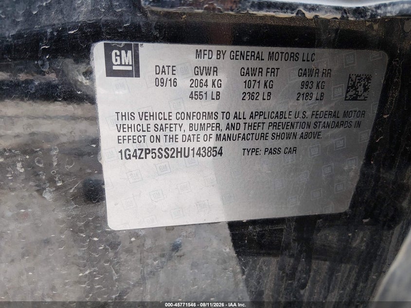 BUICK LACROSSE 2017 VIN 1G4ZP5SS2HU143854