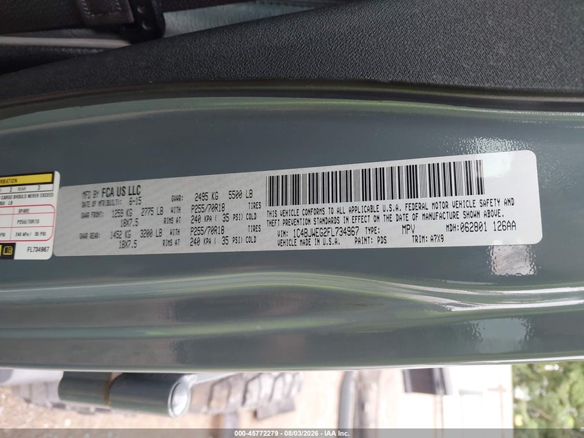 JEEP WRANGLER UNLIMITED 2015 VIN 1C4BJWEG2FL734967