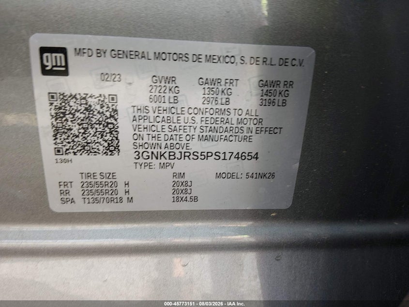 CHEVROLET BLAZER 2023 VIN 3GNKBJRS5PS174654