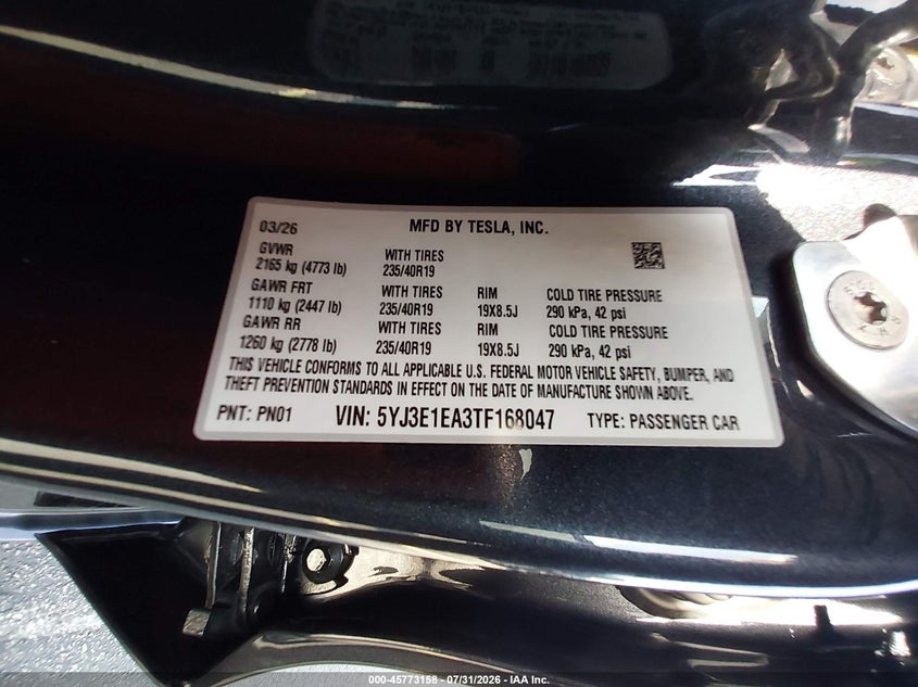 2026 TESLA MODEL 3 SEDAN ELECTRIC