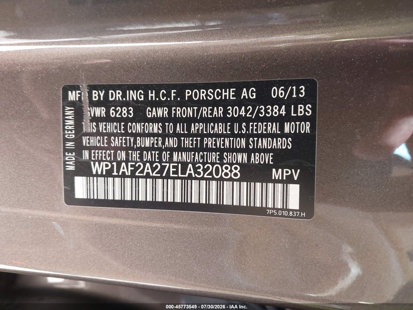 PORSCHE CAYENNE 2014 VIN WP1AF2A27ELA32088