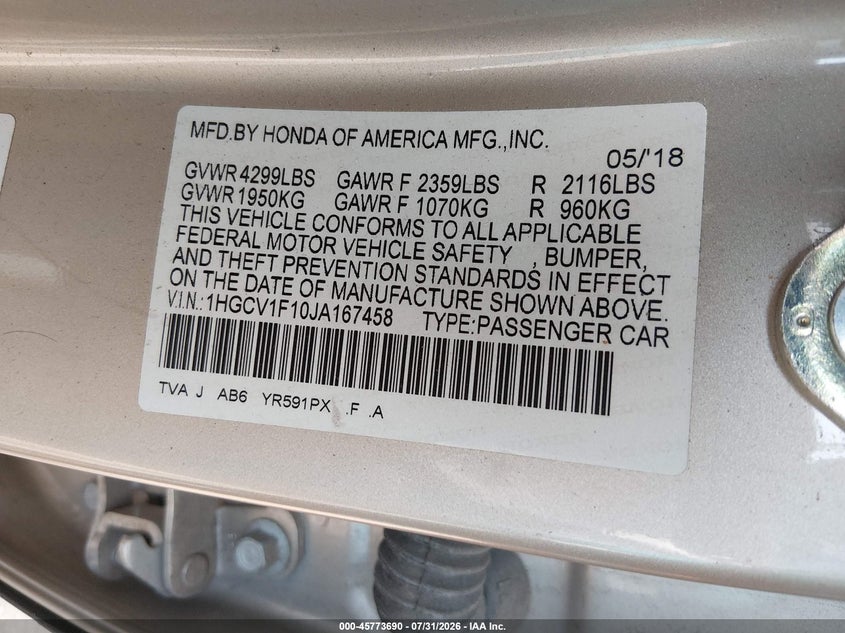 2018 HONDA ACCORD LX · Фото 9