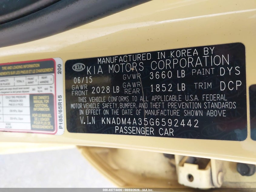 2016 KIA RIO SEDAN 1.6L I-4 DI, DOHC, VVT, 138HP