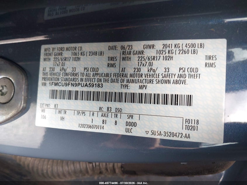 2023 FORD ESCAPE SPORT UTILITY VEHICLE 1.5L I-3 DI, DOHC, VVT, TURBO, 180HP