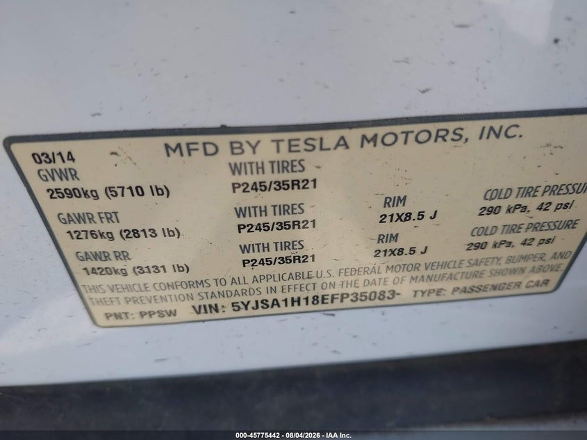 2014 TESLA MODEL S P85 · Фото 9