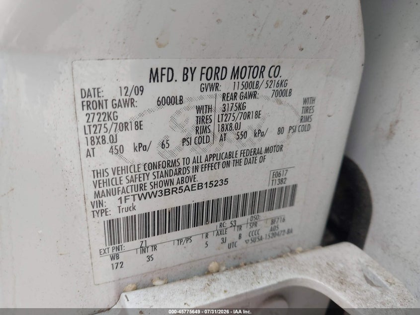 2010 FORD SUPER DUTY F-350 SRW auction photo 8