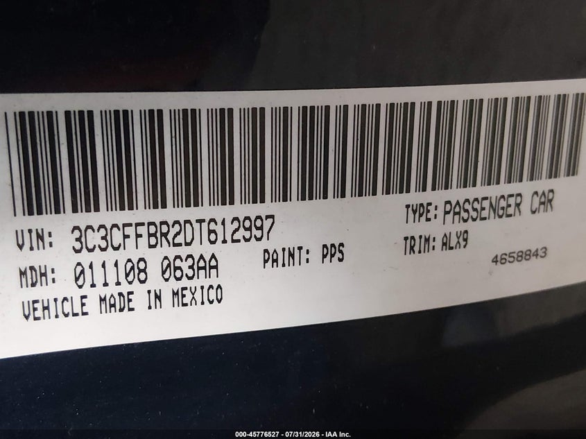 2013 FIAT 500 HATCHBACK 1.4L I-4 VVT, 101HP