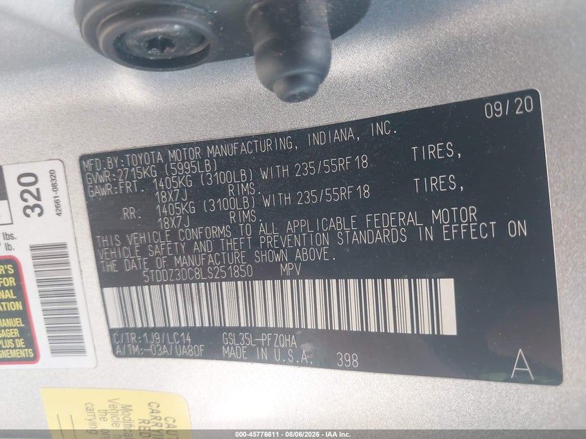 2020 TOYOTA SIENNA XLE · Фото 9