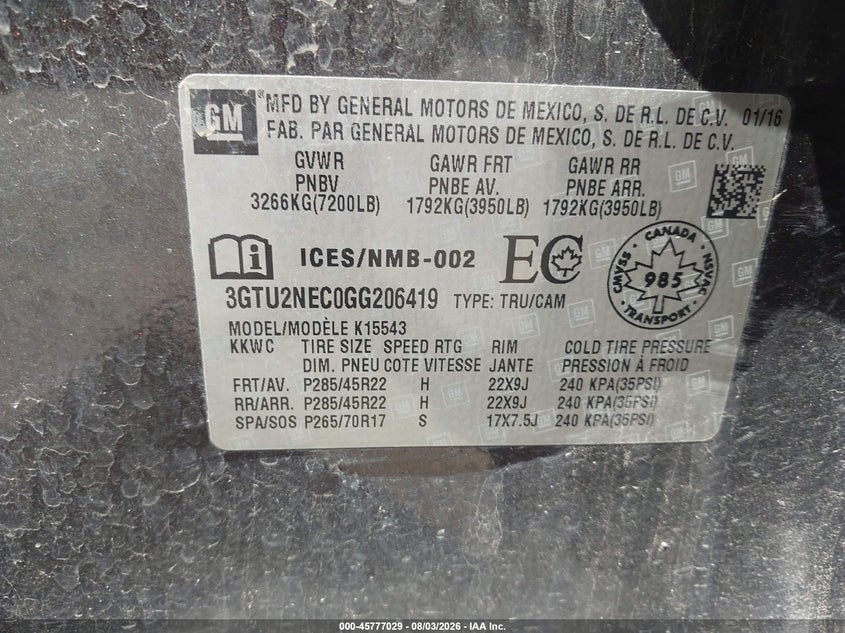 2016 GMC SIERRA PICKUP 5.3L V-8 DI, VVT, 355HP